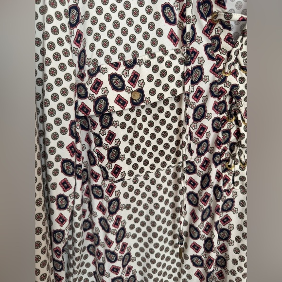 BCBGMaxAzria Boho Paisley Geometric Lace Up Blouse Size Large Dressy Casual Top - Picture 4 of 6